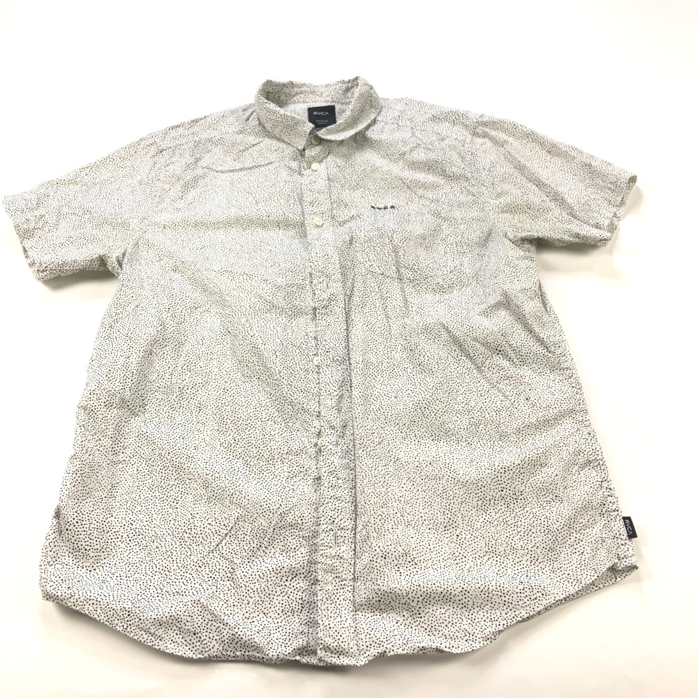 RVCA Polka Dot MED Button Short Sleeve Casual Pocket Collared Shirt Black White